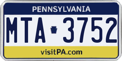 PA license plate MTA3752