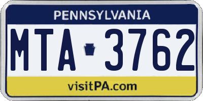 PA license plate MTA3762