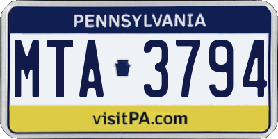 PA license plate MTA3794