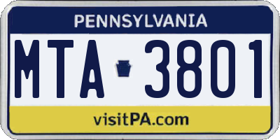 PA license plate MTA3801
