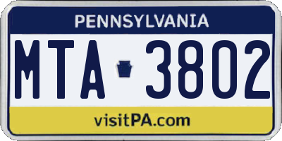 PA license plate MTA3802