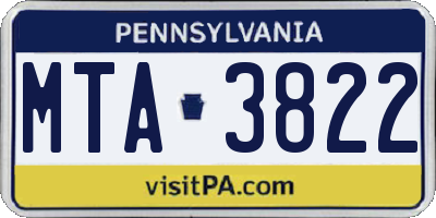 PA license plate MTA3822