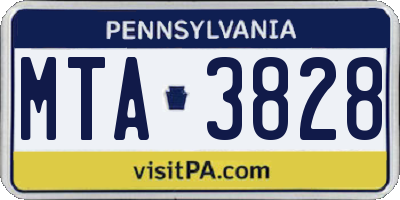 PA license plate MTA3828