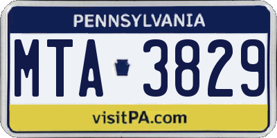 PA license plate MTA3829