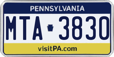 PA license plate MTA3830