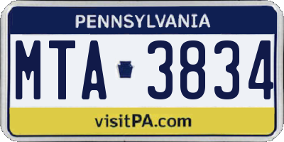 PA license plate MTA3834