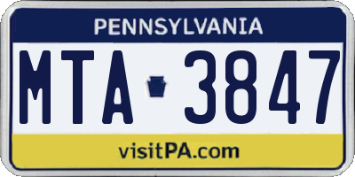 PA license plate MTA3847