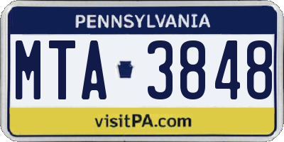 PA license plate MTA3848