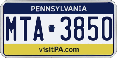PA license plate MTA3850