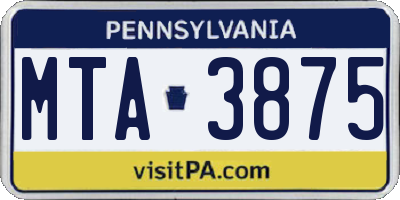 PA license plate MTA3875