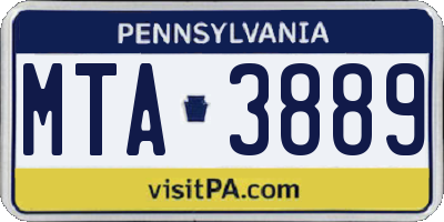 PA license plate MTA3889
