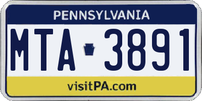 PA license plate MTA3891