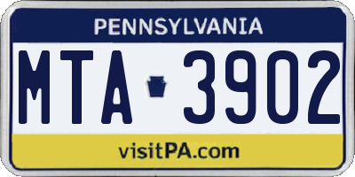 PA license plate MTA3902