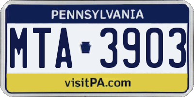 PA license plate MTA3903