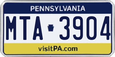 PA license plate MTA3904