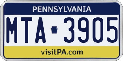 PA license plate MTA3905
