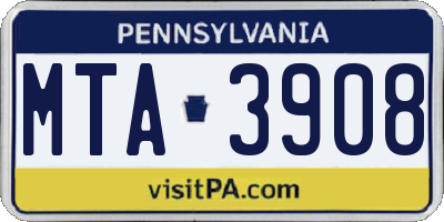 PA license plate MTA3908