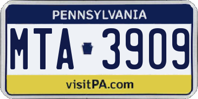 PA license plate MTA3909