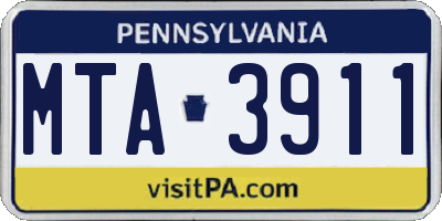 PA license plate MTA3911