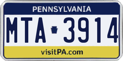 PA license plate MTA3914