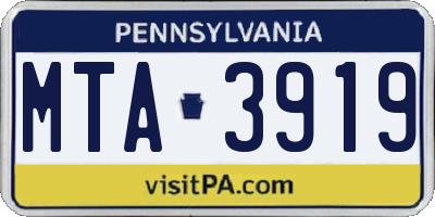 PA license plate MTA3919