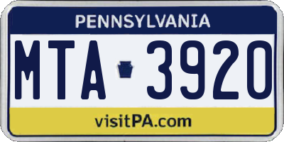 PA license plate MTA3920