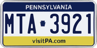 PA license plate MTA3921