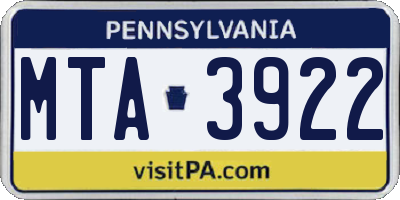 PA license plate MTA3922