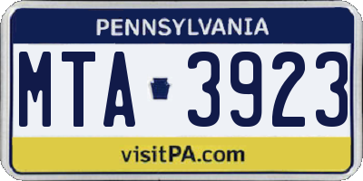 PA license plate MTA3923