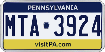 PA license plate MTA3924