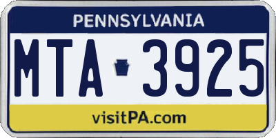 PA license plate MTA3925