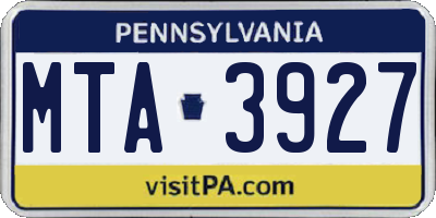 PA license plate MTA3927