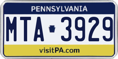 PA license plate MTA3929