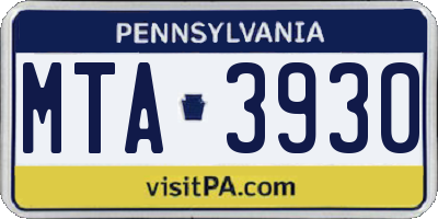 PA license plate MTA3930