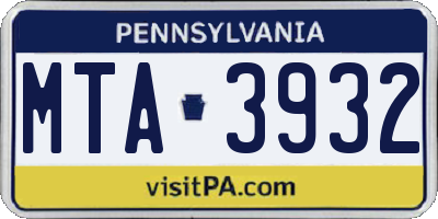 PA license plate MTA3932