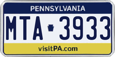 PA license plate MTA3933