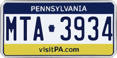 PA license plate MTA3934