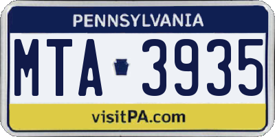 PA license plate MTA3935