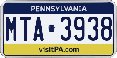 PA license plate MTA3938