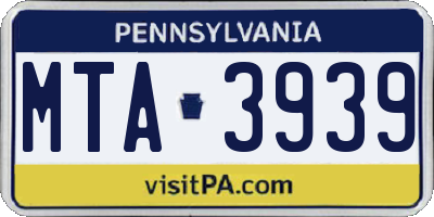 PA license plate MTA3939