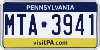 PA license plate MTA3941