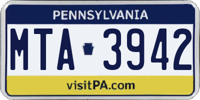 PA license plate MTA3942