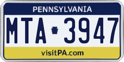 PA license plate MTA3947
