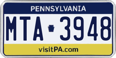 PA license plate MTA3948