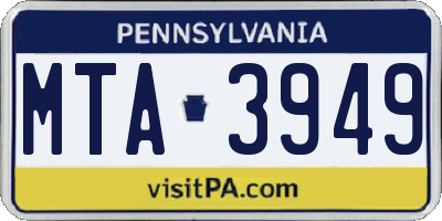 PA license plate MTA3949