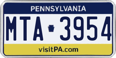 PA license plate MTA3954