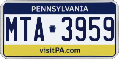 PA license plate MTA3959