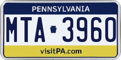 PA license plate MTA3960