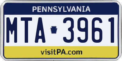 PA license plate MTA3961