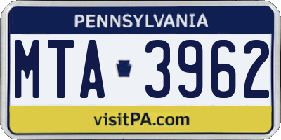 PA license plate MTA3962